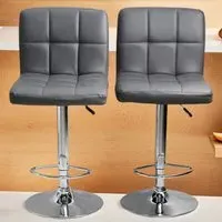 Swivel Bar Stool Set of 2 with Gas Lift - Dark Grey, Faux Leather
