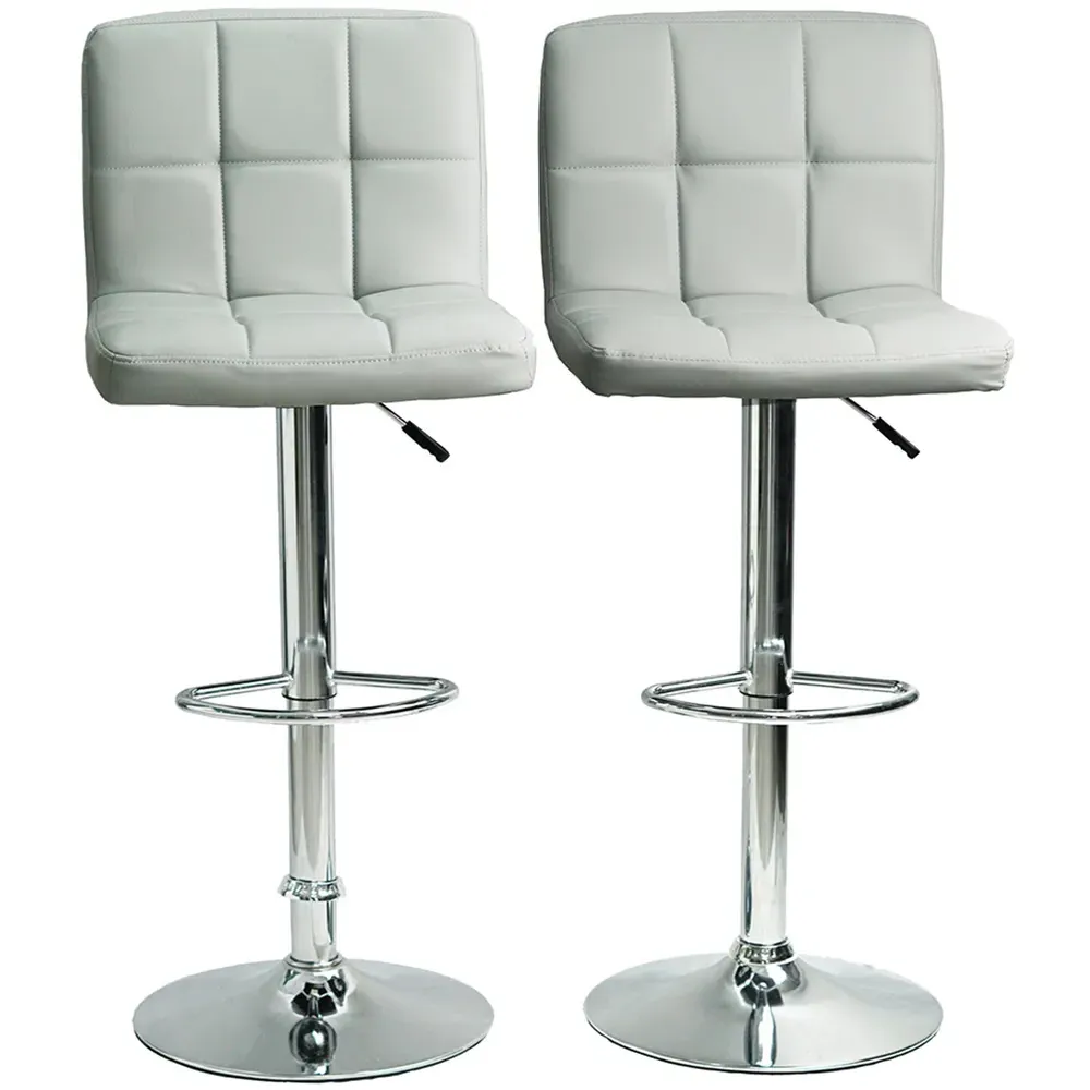 Swivel Bar Stool Set of 2 with Gas Lift - Light Grey, Faux Leather