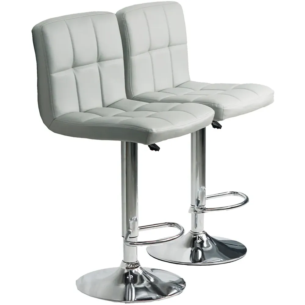 Swivel Bar Stool Set of 2 with Gas Lift - Light Grey, Faux Leather