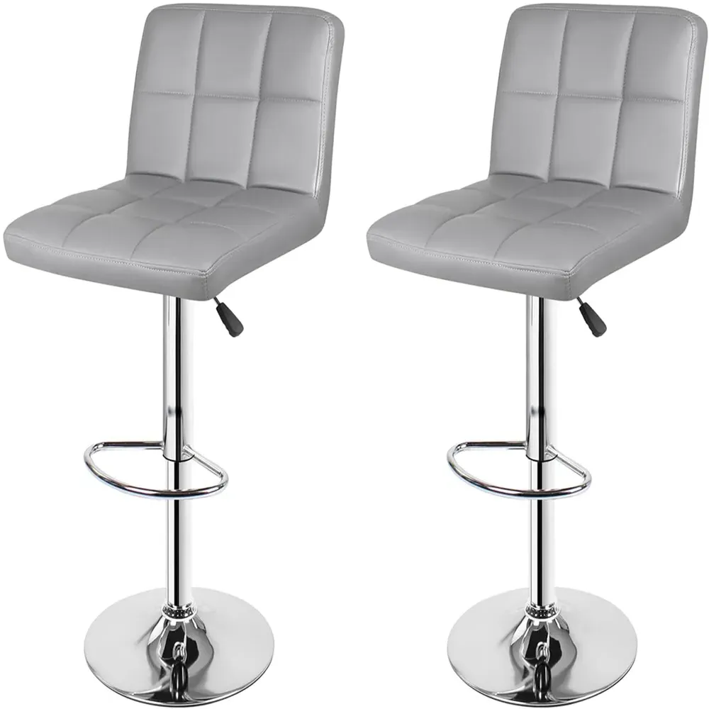 Swivel Bar Stool Set of 2 with Gas Lift - Light Grey, Faux Leather
