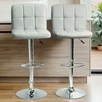 Swivel Bar Stool Set of 2 with Gas Lift - Light Grey, Faux Leather