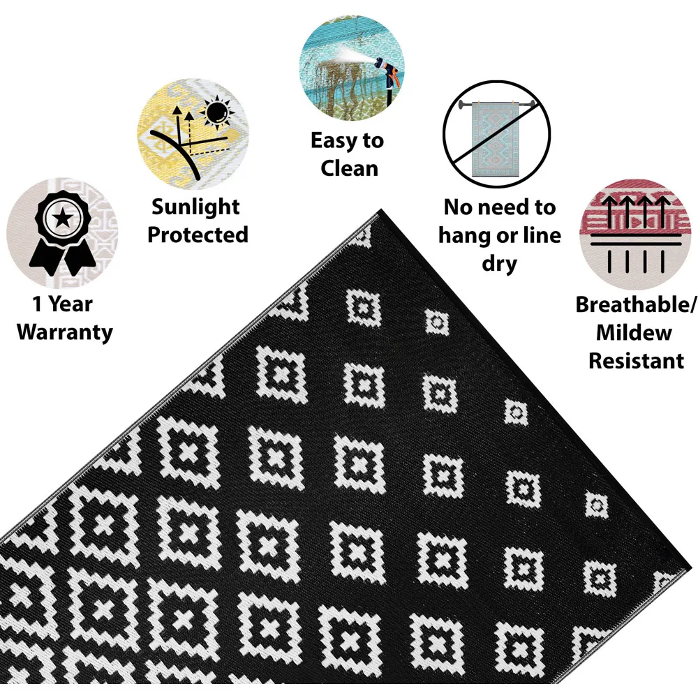 Bettina Outdoor Rug - Black, Recycled Plastic