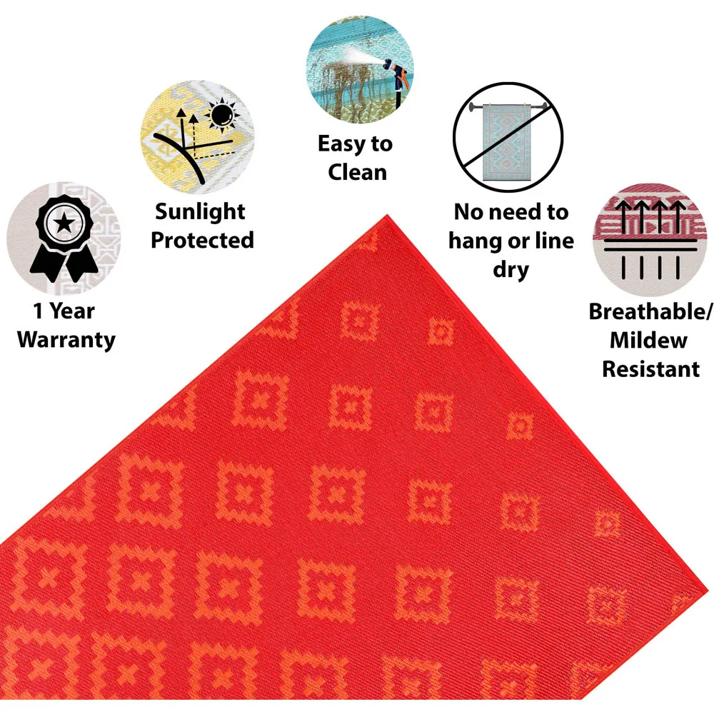 Bettina Outdoor Rug - Red, Recycled Plastic