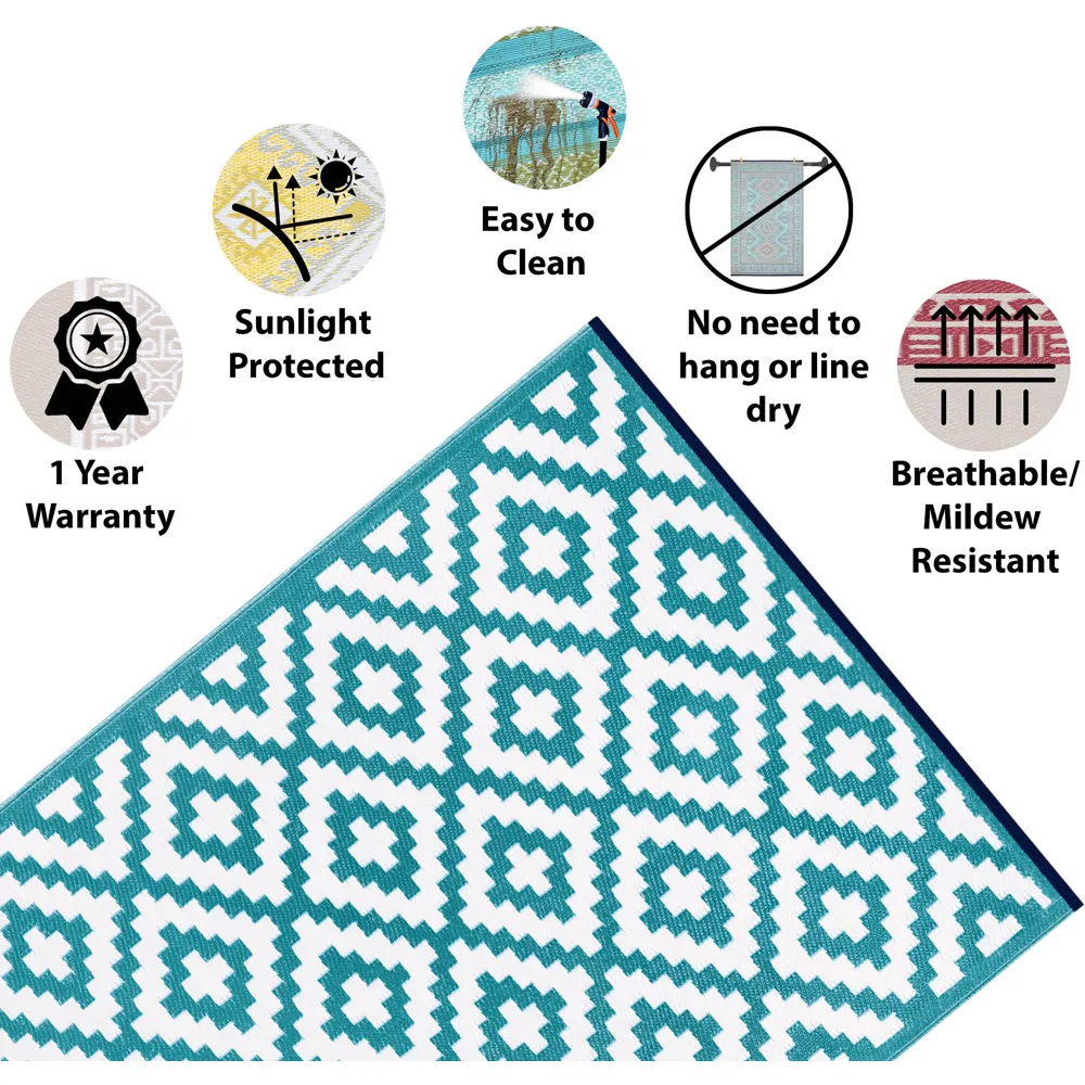Nirvana Outdoor Rug 120 x 180cm - Teal Blue and White