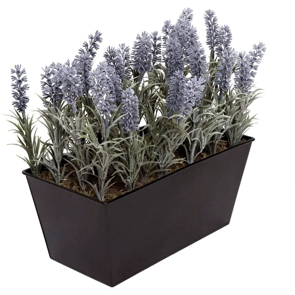 Artificial Lavender Plant in Black Window Box - Purple