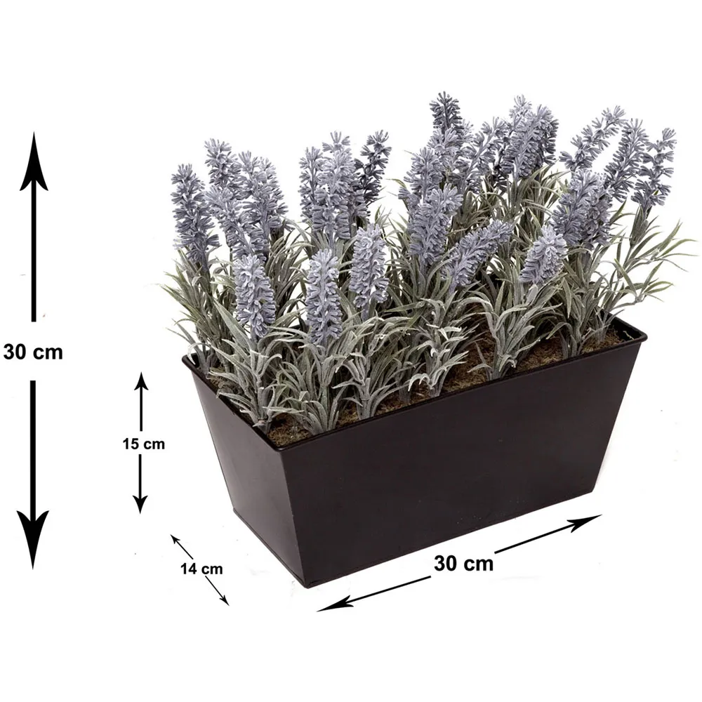 Artificial Lavender Plant in Black Window Box - Purple