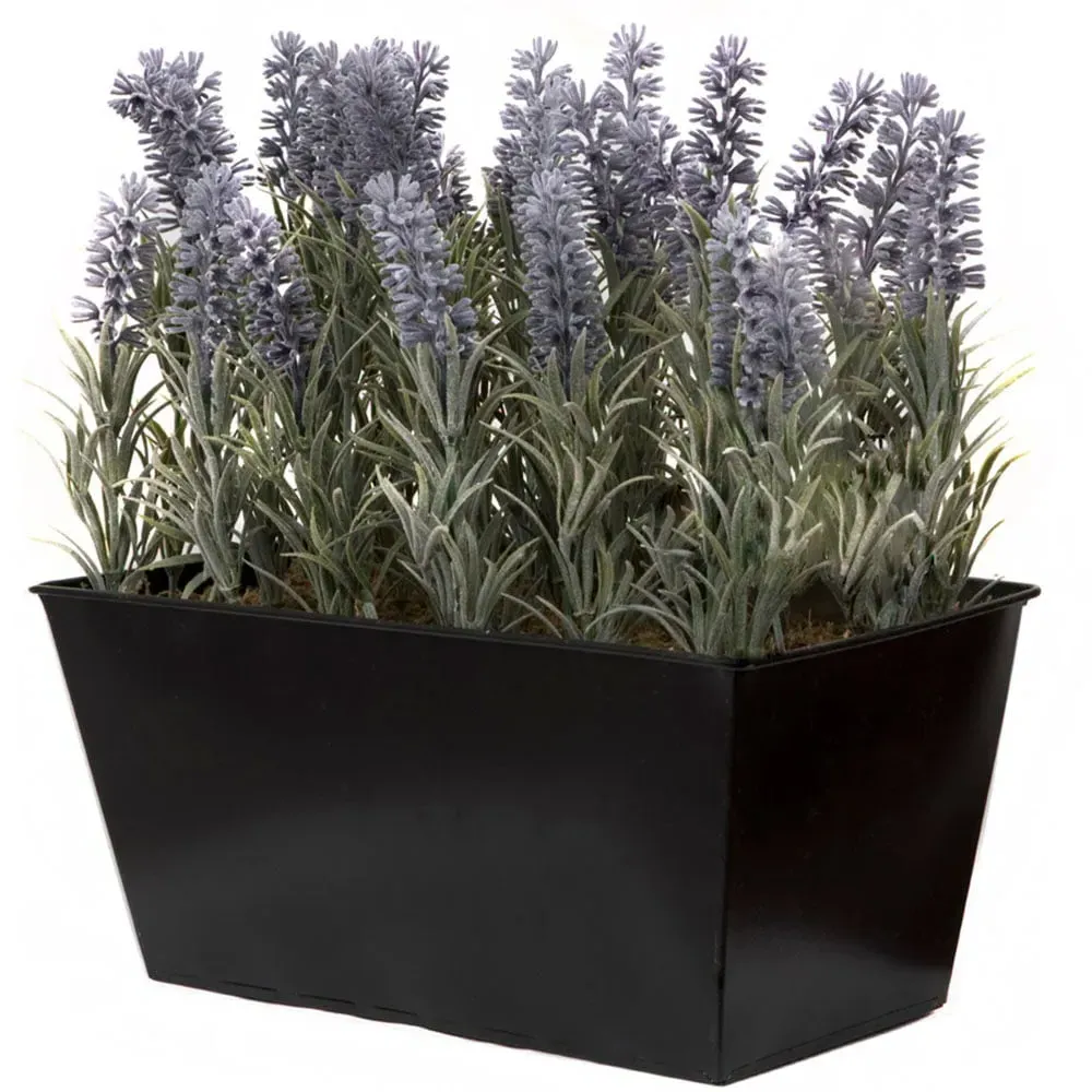 Artificial Lavender Plant in Black Window Box - Purple
