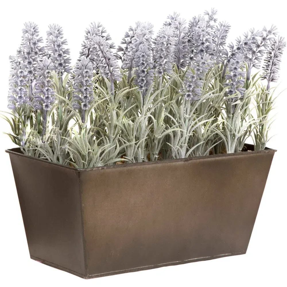 Artificial Lavender Plant in Rustic Window Box - Purple