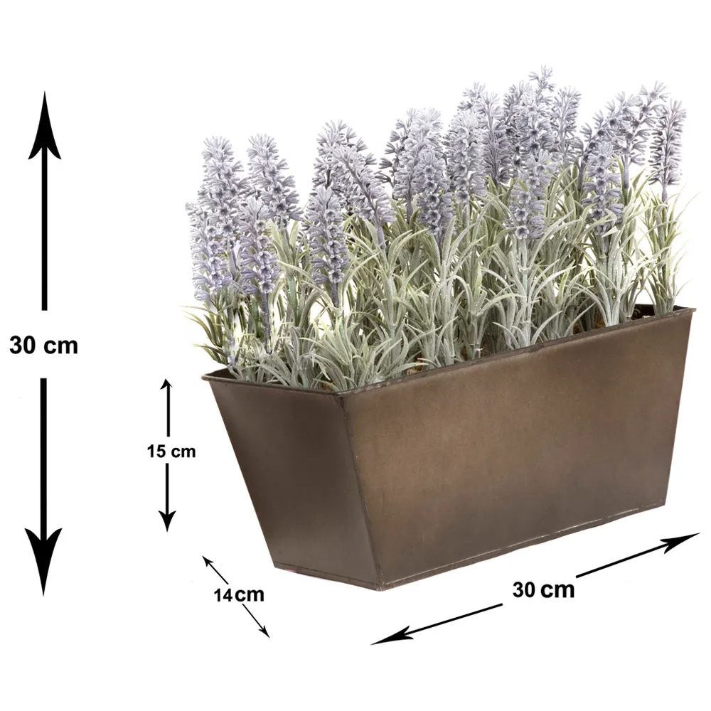 Artificial Lavender Plant in Rustic Window Box - Purple