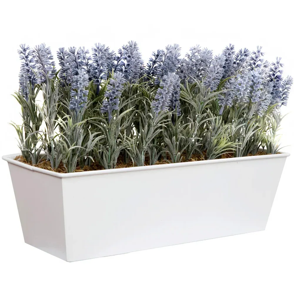 Artificial Lavender Plant in White Window Box - Purple