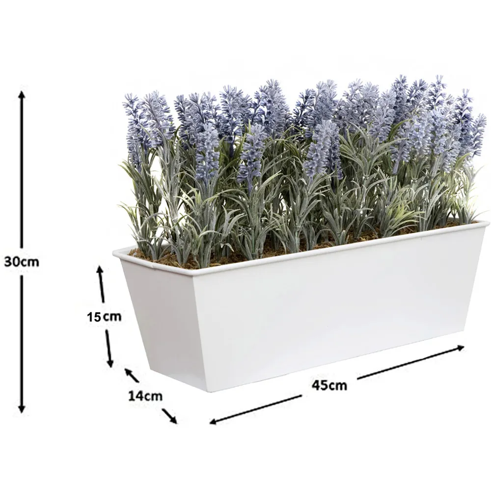 Artificial Lavender Plant in White Window Box - Purple