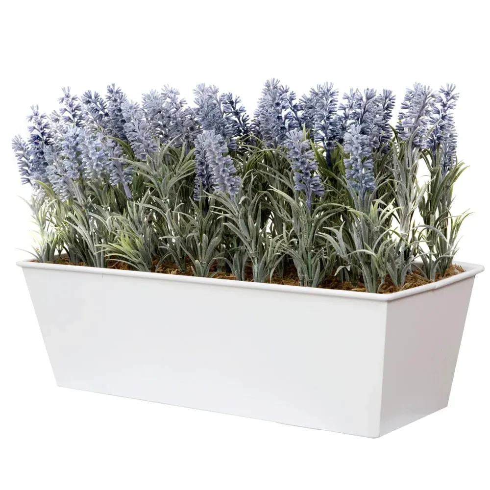 Artificial Lavender Plant in White Window Box - Purple