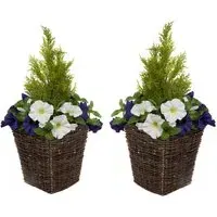Artificial Petunias Dark Rattan Planters 60cm 2 Pack - Multi
