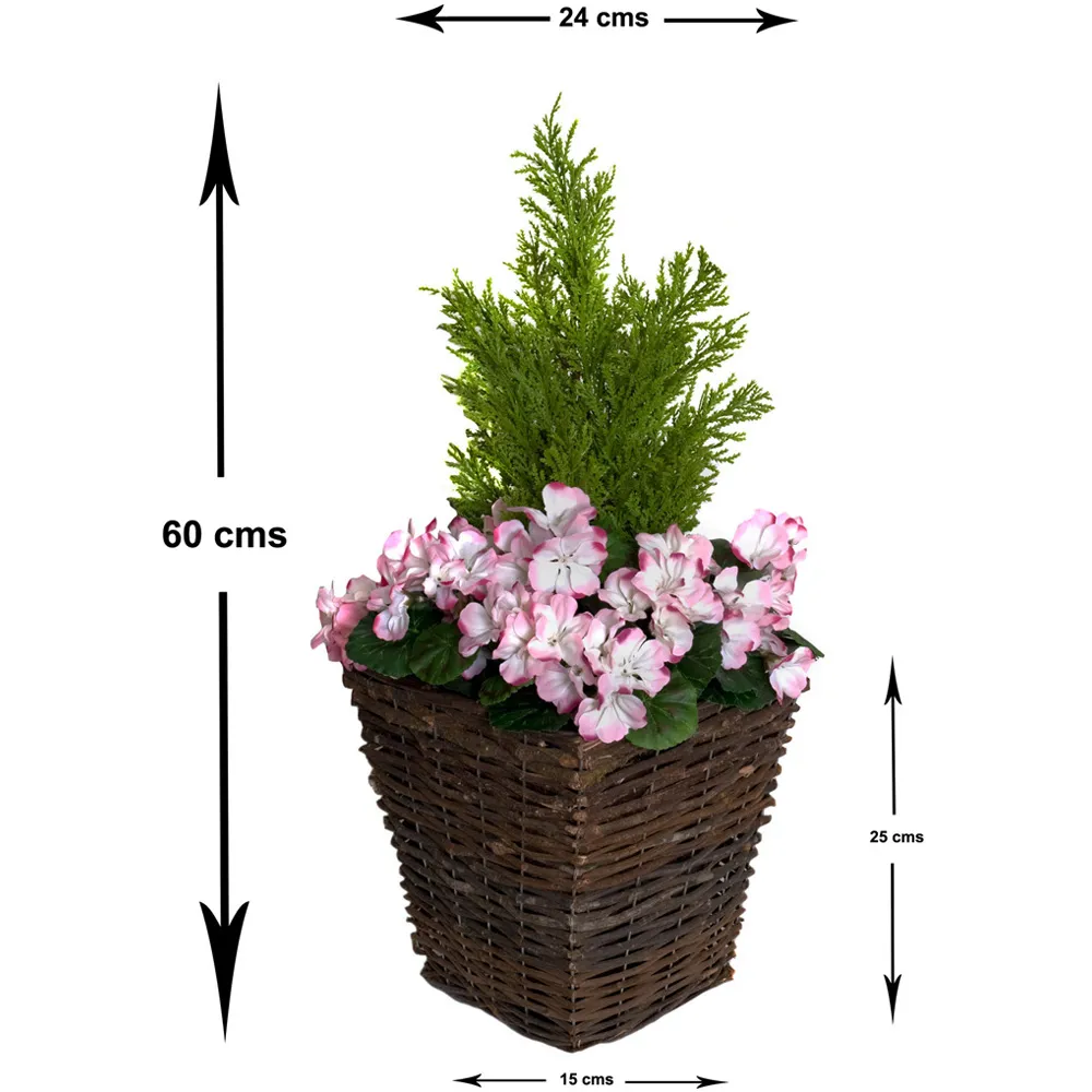 Artificial Pink Geranium Planters - Multi, Rattan