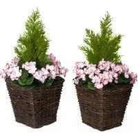 Artificial Pink Geranium Planters - Multi, Rattan