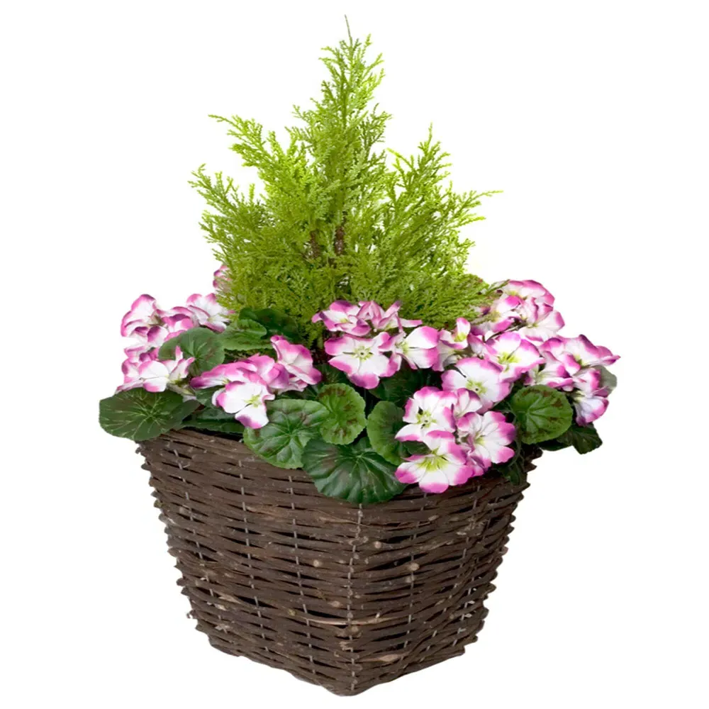 Artificial Purple Geranium Planters - Multi, Rattan