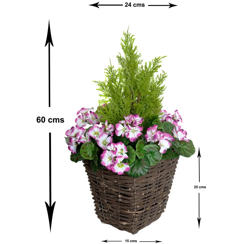 Artificial Purple Geranium Planters - Multi, Rattan