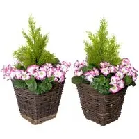 Artificial Purple Geranium Planters - Multi, Rattan