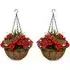 Artificial Red Geraniums Round Hanging Plant Baskets 2 Pack