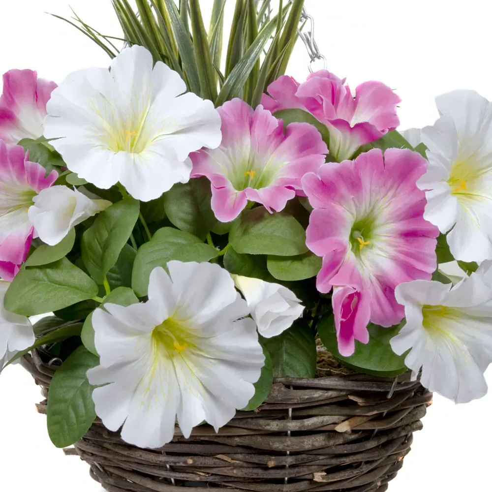 Artificial Round Hanging Plant Baskets 2 Pack - Pink, Rattan