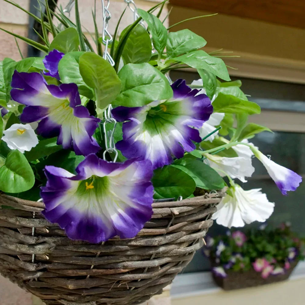 Artificial Round Hanging Plant Baskets 2 Pack - Purple, Rattan