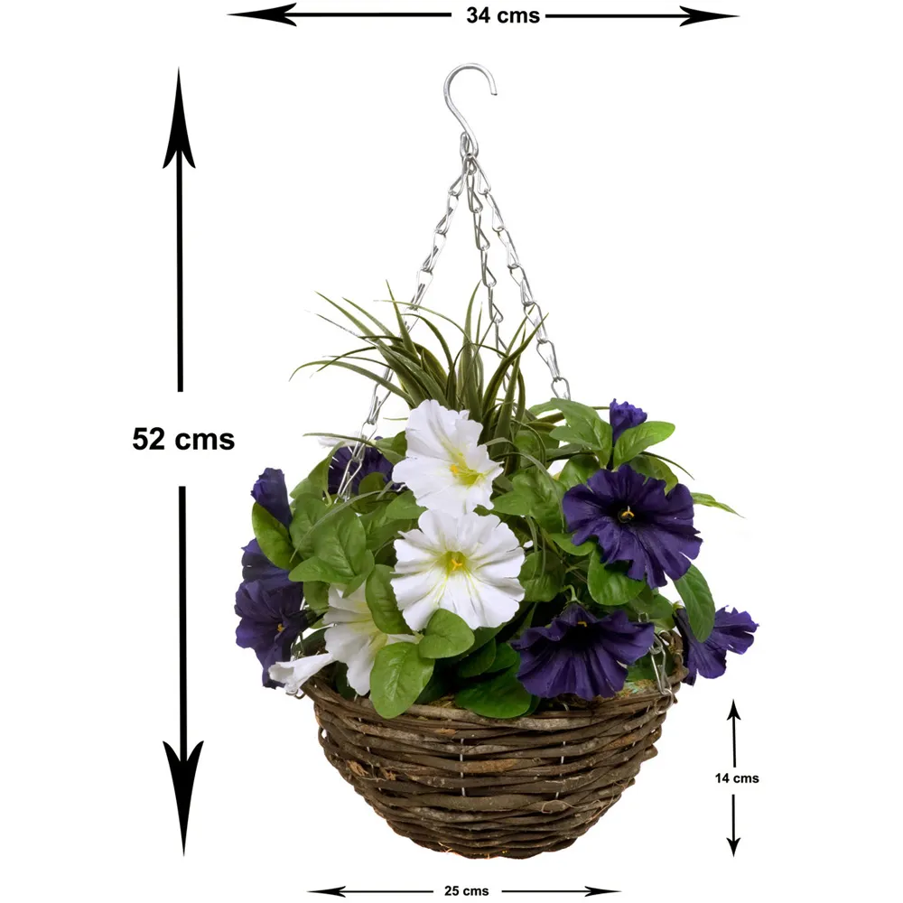 Artificial Round Hanging Plant Baskets 2 Pack - Purple, Rattan