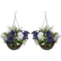 Artificial Round Hanging Plant Baskets 2 Pack - Purple, Rattan