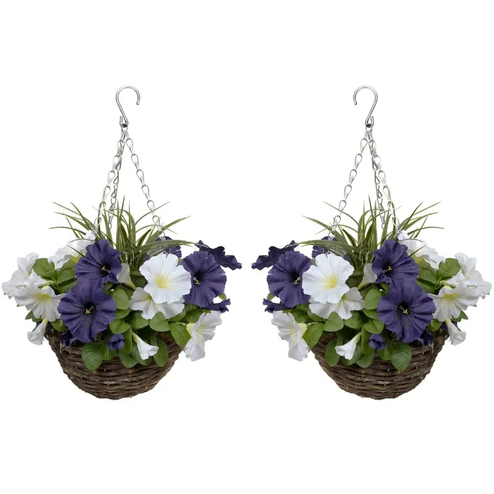 Artificial Round Hanging Plant Baskets 2 Pack - Purple, Rattan