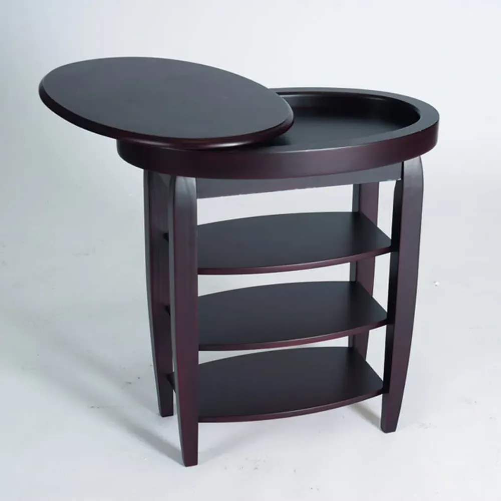3 Shelf Swivel Top Side Table - Mahogany