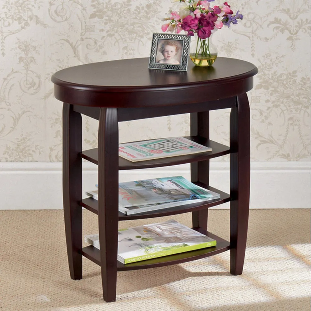 3 Shelf Swivel Top Side Table - Mahogany