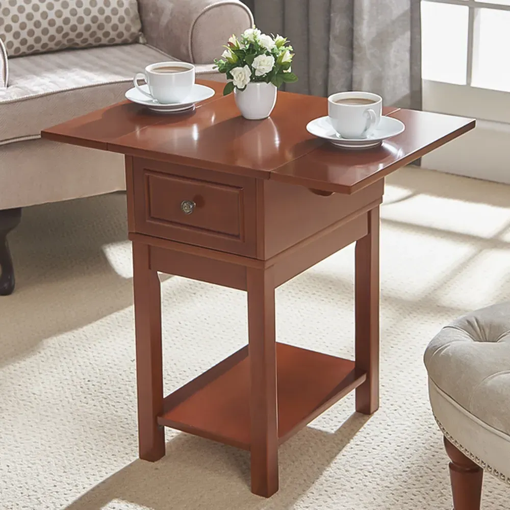 Drop Leaf Side Table with Drawer - Oak