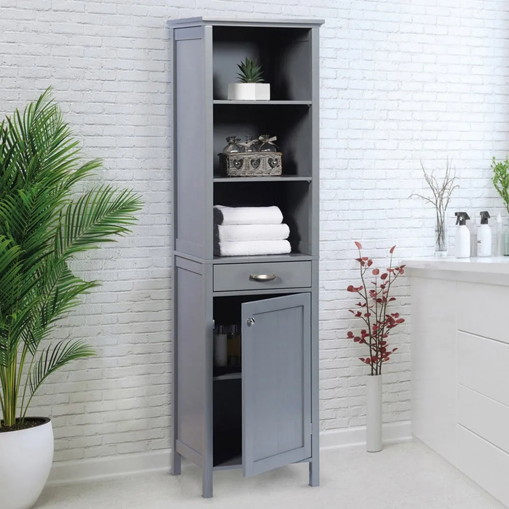 Tall Storage Cabinet with Drawer - Grey
