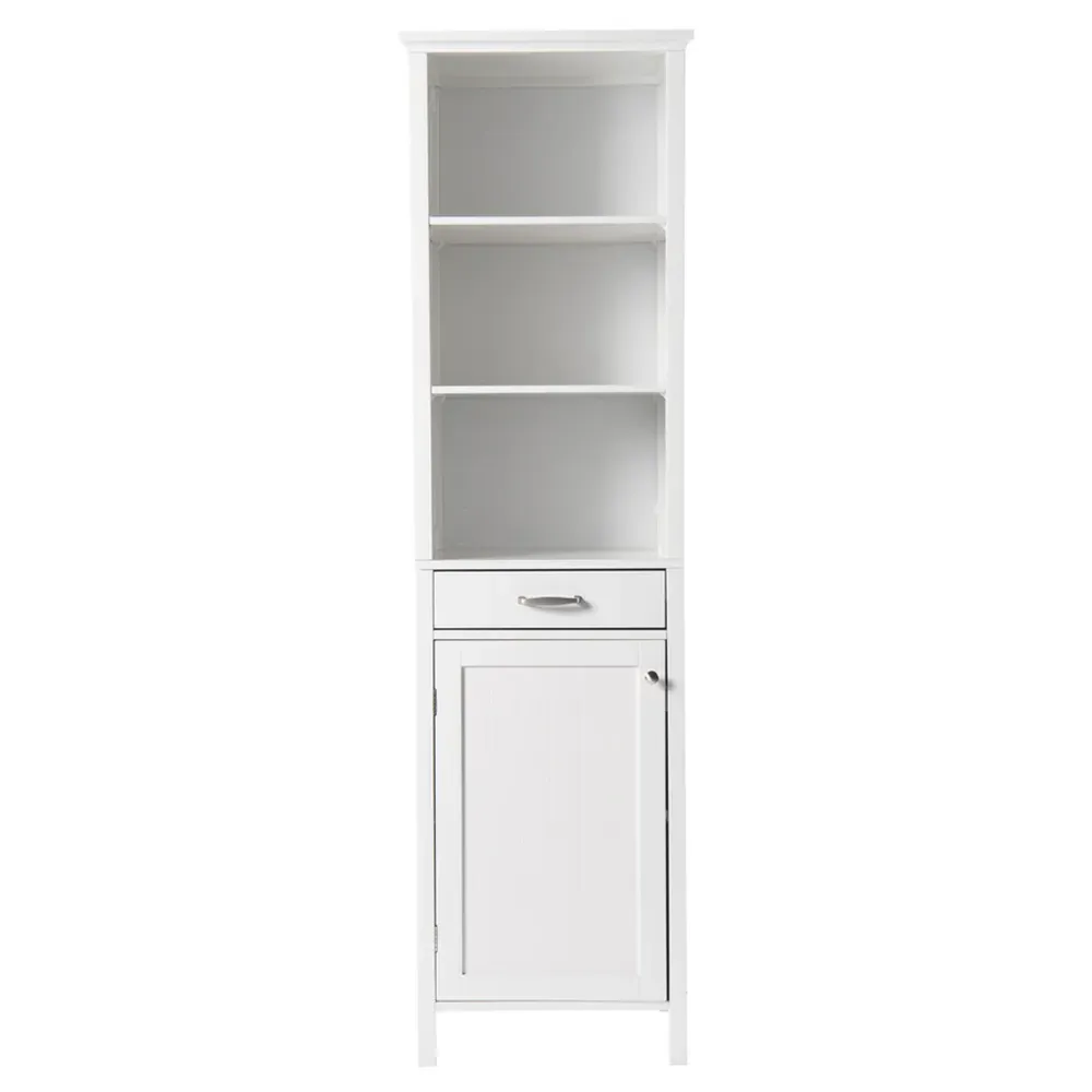 Tall Storage Cabinet with Drawer - White
