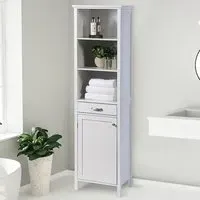 Tall Storage Cabinet with Drawer - White