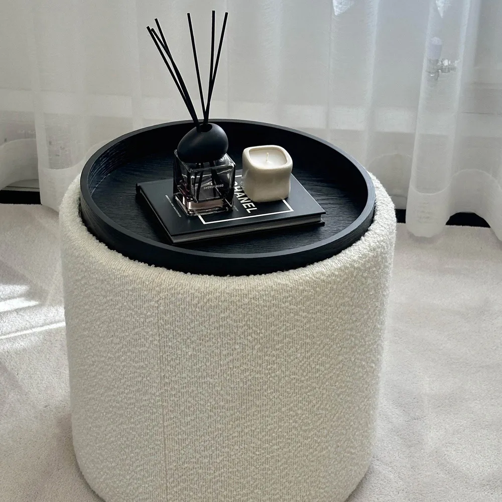 CARME Home Storage Stool with Tray - White, Bouclé