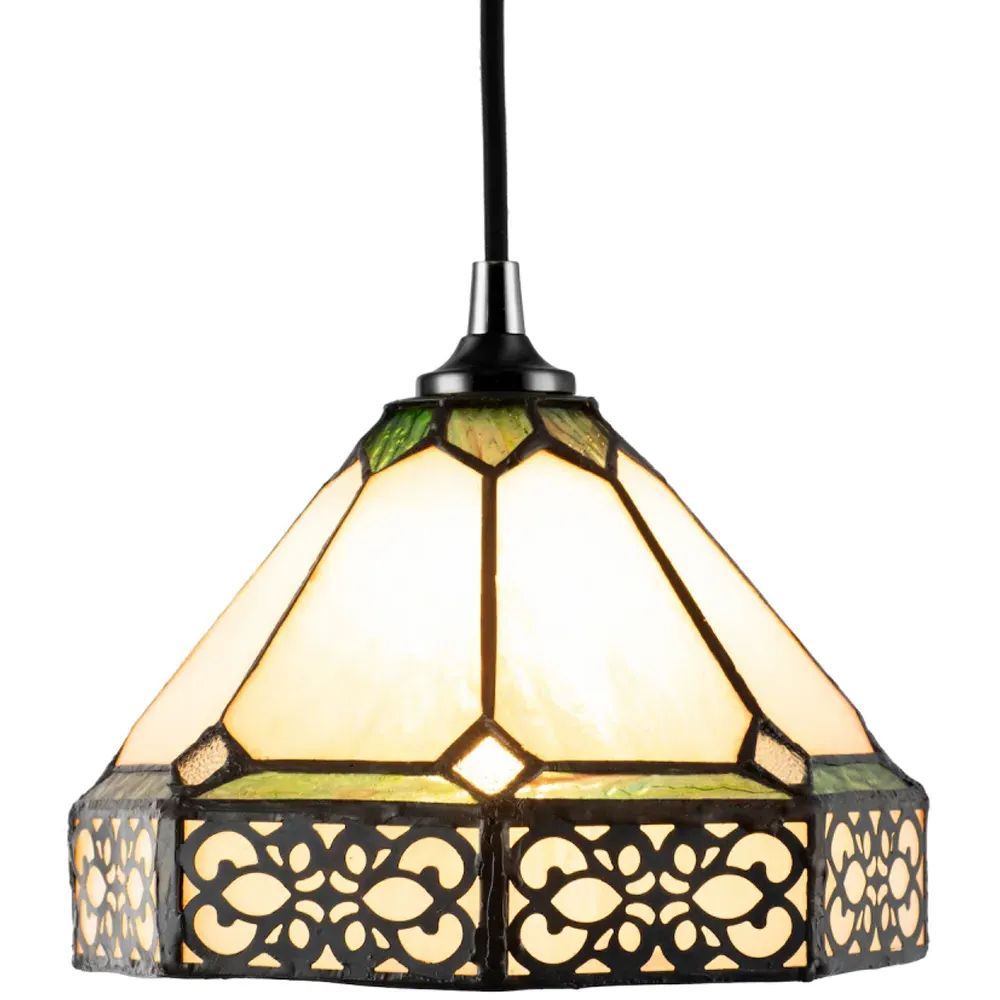 1920s Shabby Pendant Light Shade - Green, Tiffany Glass
