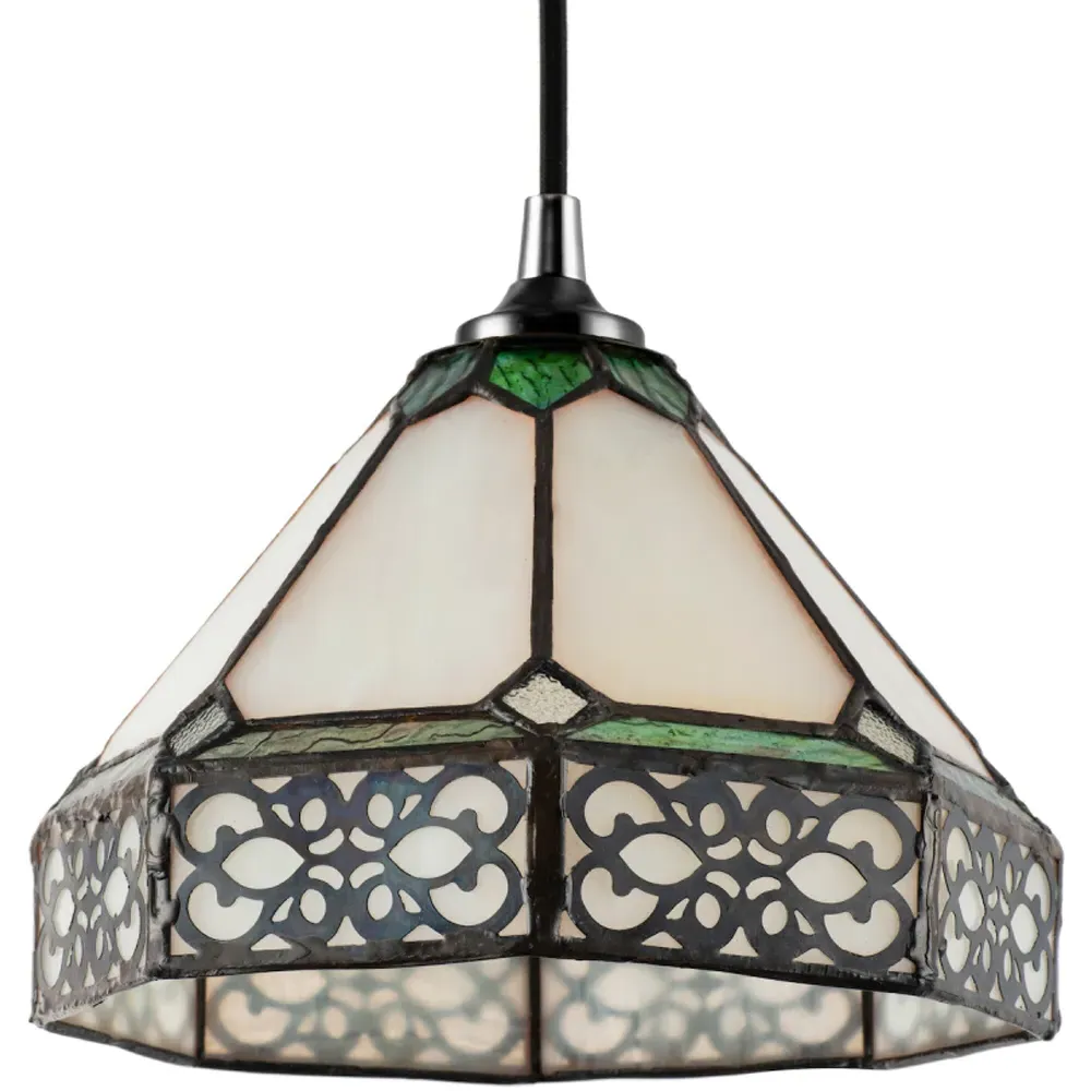 1920s Shabby Pendant Light Shade - Green, Tiffany Glass