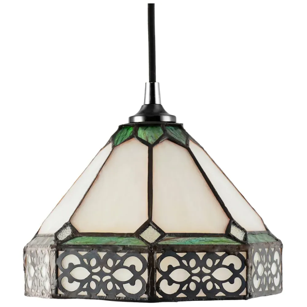 1920s Shabby Pendant Light Shade - Green, Tiffany Glass