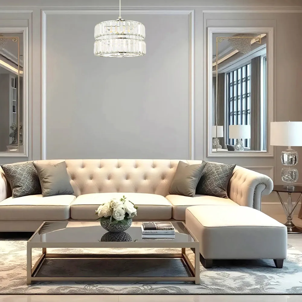 2 Tier Pendant Shade with Clear Acrylic Prism - Silver