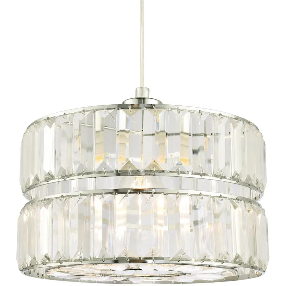 2 Tier Pendant Shade with Clear Acrylic Prism - Silver