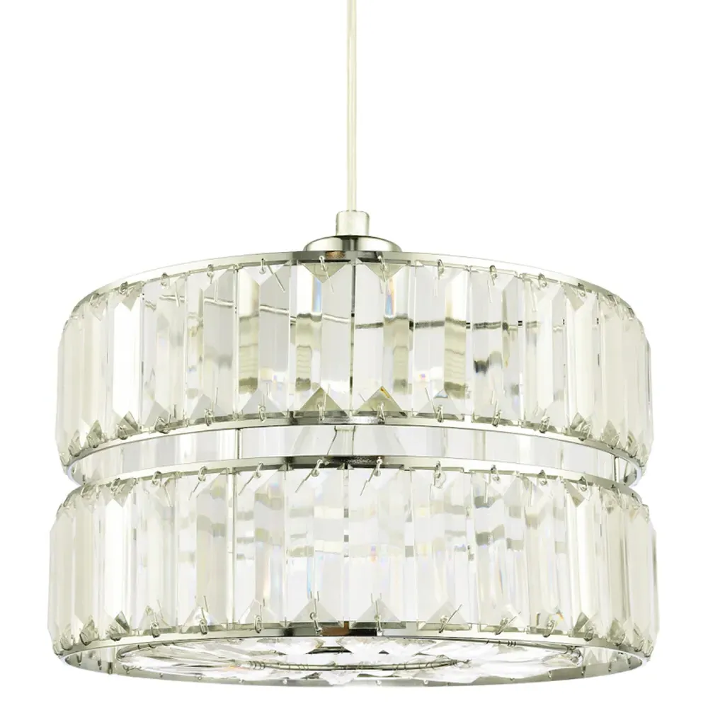 2 Tier Pendant Shade with Clear Acrylic Prism - Silver image