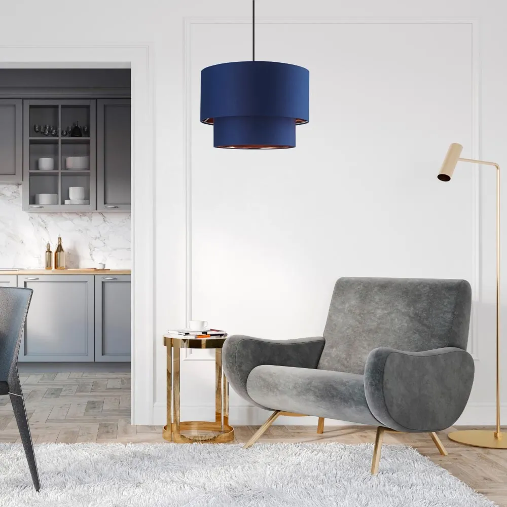 2 Tier Pendant Shade with Copper Inner - Blue, Cotton