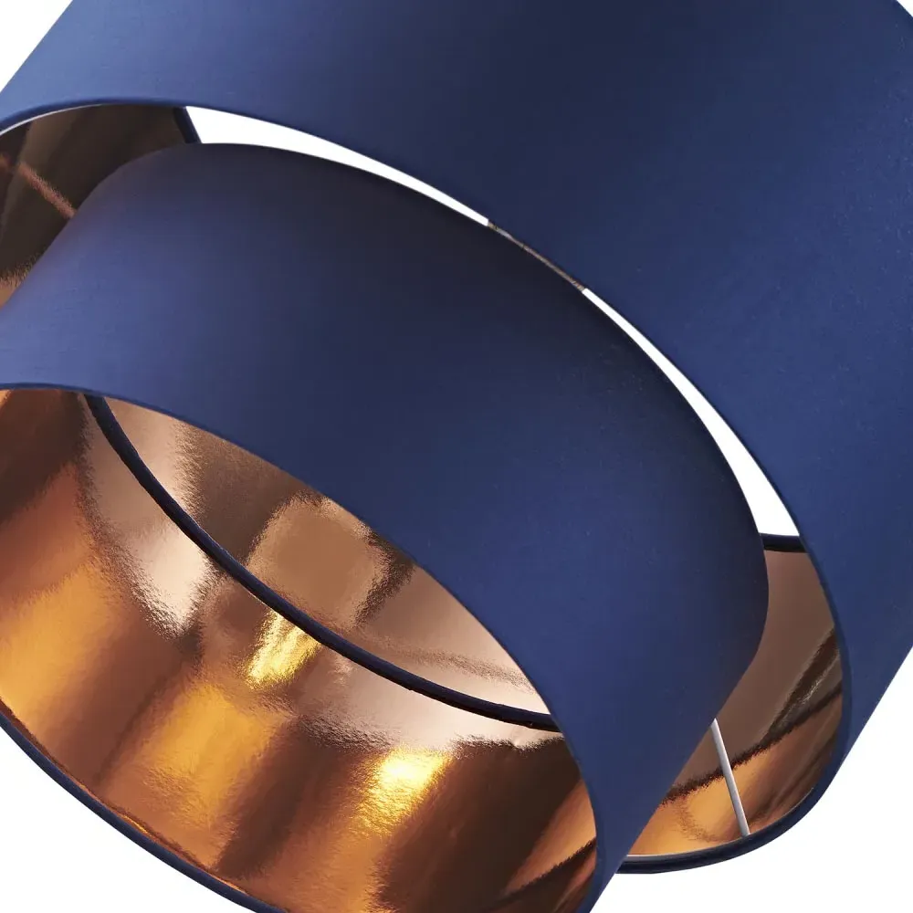 2 Tier Pendant Shade with Copper Inner - Blue, Cotton