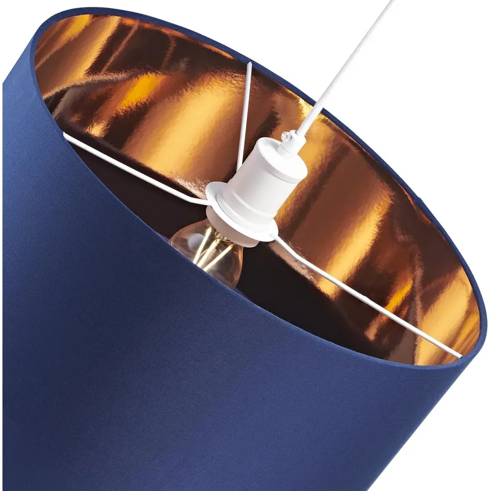2 Tier Pendant Shade with Copper Inner - Blue, Cotton
