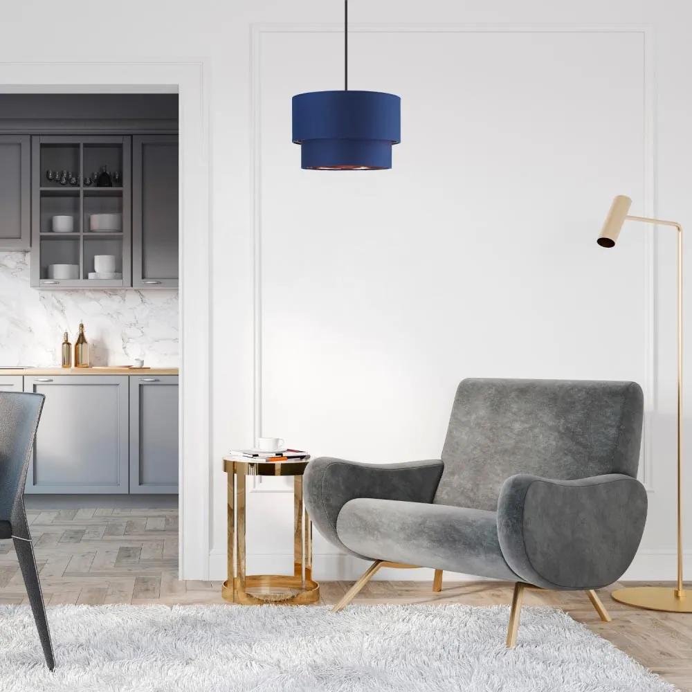 2 Tier Pendant Shade with Copper Inner - Blue, Cotton