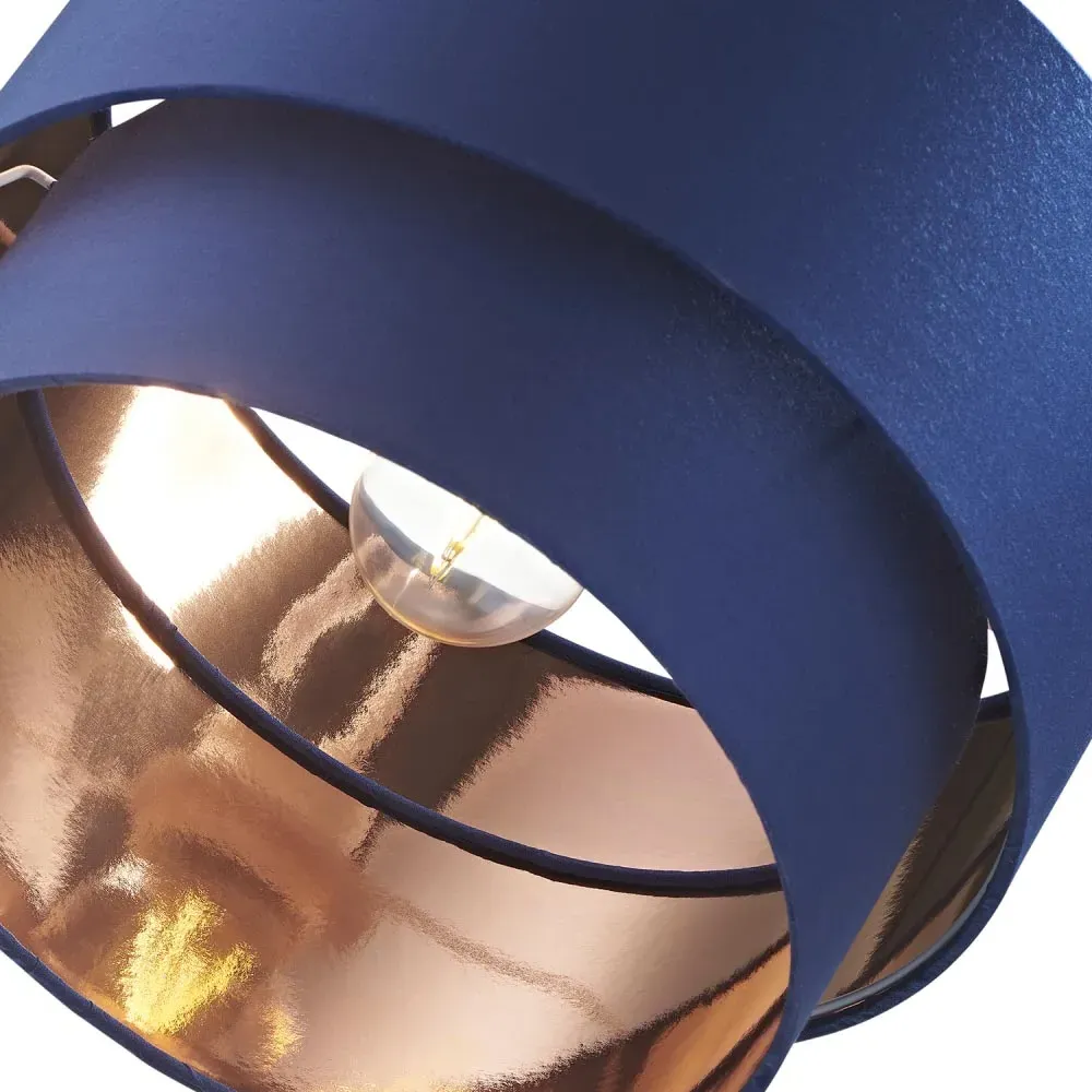 2 Tier Pendant Shade with Copper Inner - Blue, Cotton
