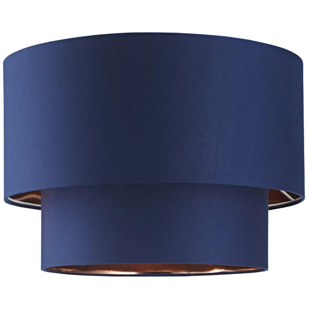 2 Tier Pendant Shade with Copper Inner - Blue, Cotton