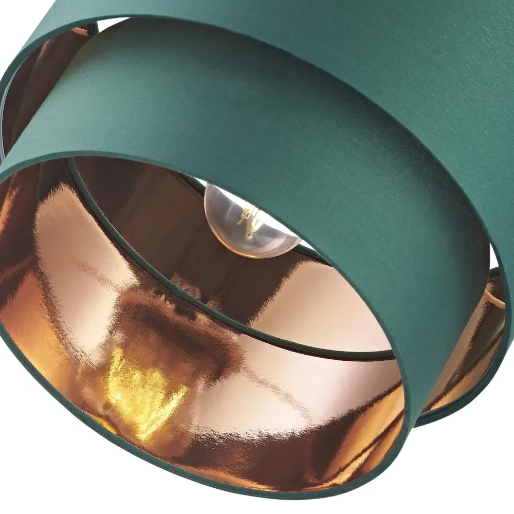 2 Tier Pendant Shade with Copper Inner - Green, Cotton