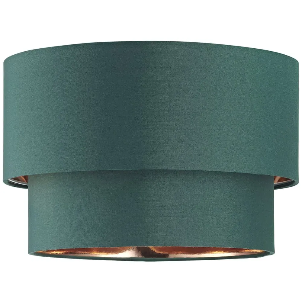 2 Tier Pendant Shade with Copper Inner - Green, Cotton