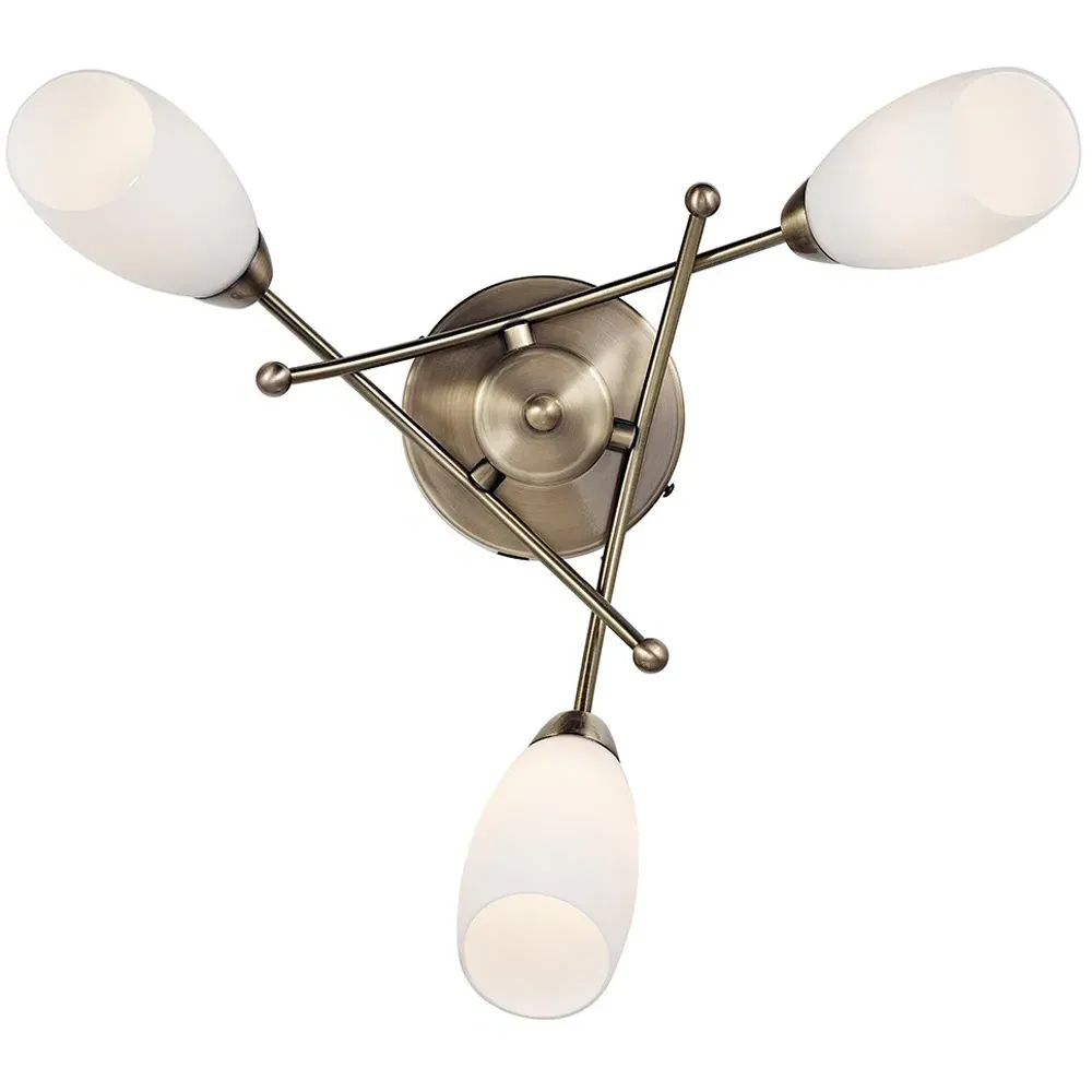 3 Arm Ceiling Light with Glass Diffuser - Gold, Brass
